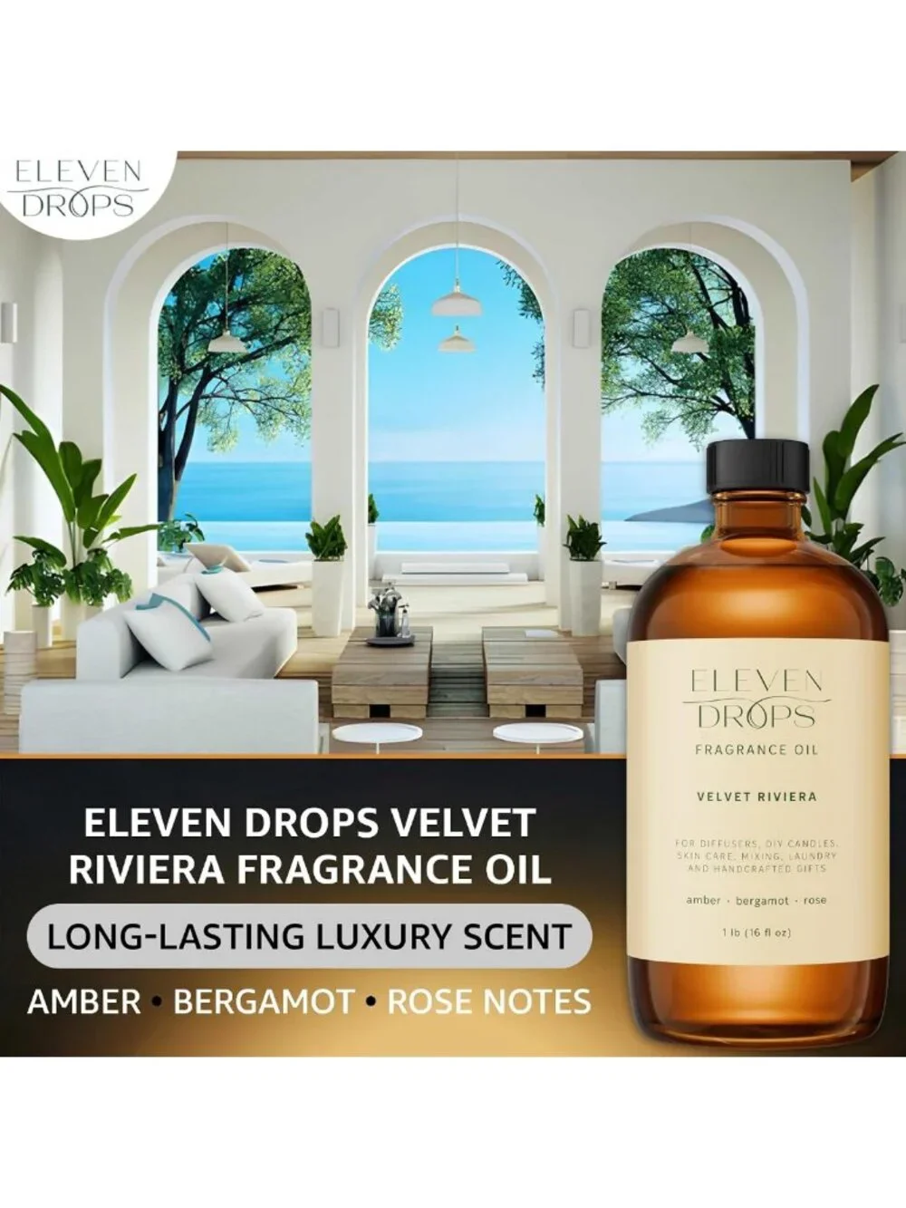 16 oz Velvet Diffuser Oil - Amber & Bergamot Aromatherapy for Relaxation